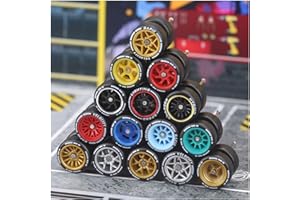 BrickBounty 10 Set 1:64 Rubber Wheels with Logo, Random Color Rim and Tire, Upgraded Components for 1/64 Miniature Model Cars and Toy Car