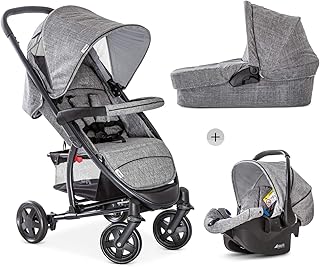 Hauck Malibu 4 Trio Set 3in1 Kombi Kinderwagen bis 18 kg + Babyliegeschale Gruppe 0 + Babywanne mit Matratze, Sportwagen mit Liegeposition ab Geburt, leicht, klein faltbar, grau