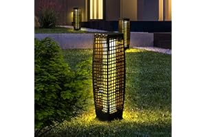 OLYMSOLD Solar Floor Lamp, Outdoor Floor Lamp, Solar Lanterns Outdoor Waterproof, Solar Powered Resin Wicker Outdoor Solar Lamp, Weather-Resistant Rattan Deck Light for Porch, Garden, Patio, Deck