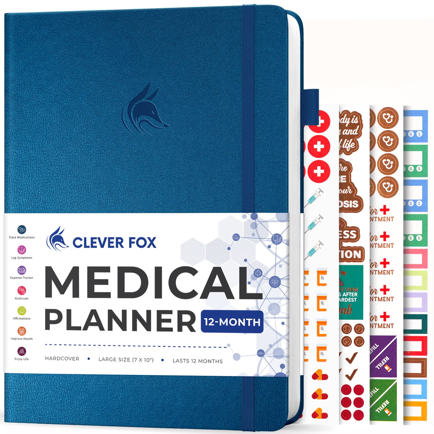 Clever Fox Large Medical Planner 12-Month – Medical Notebook, Health Diary, Wellness Journal to Track Health – 12 Months, 17.7x26.6cm (Mystic Blue)