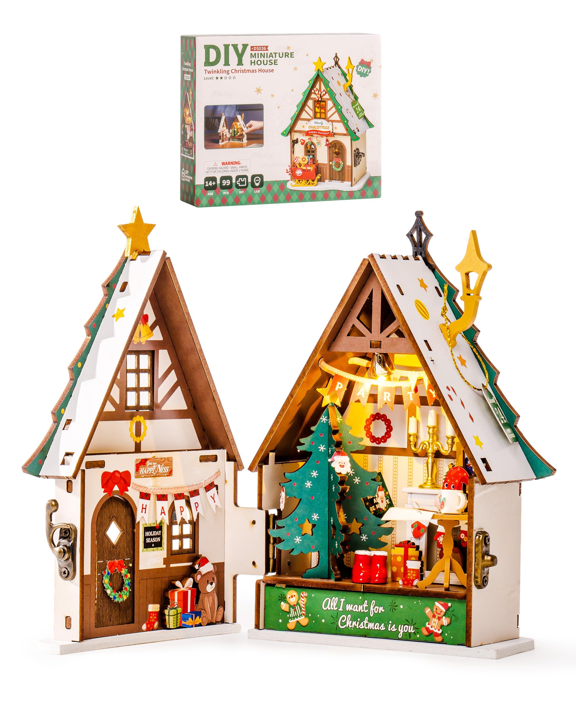 Photo 1 of Rowood Miniature House Kit Christmas,Miniature Dollhouse Kits for Adults,Mini House Toy Building Kit,Craft Kits for Women on Christmas-Twinkling Christmas House