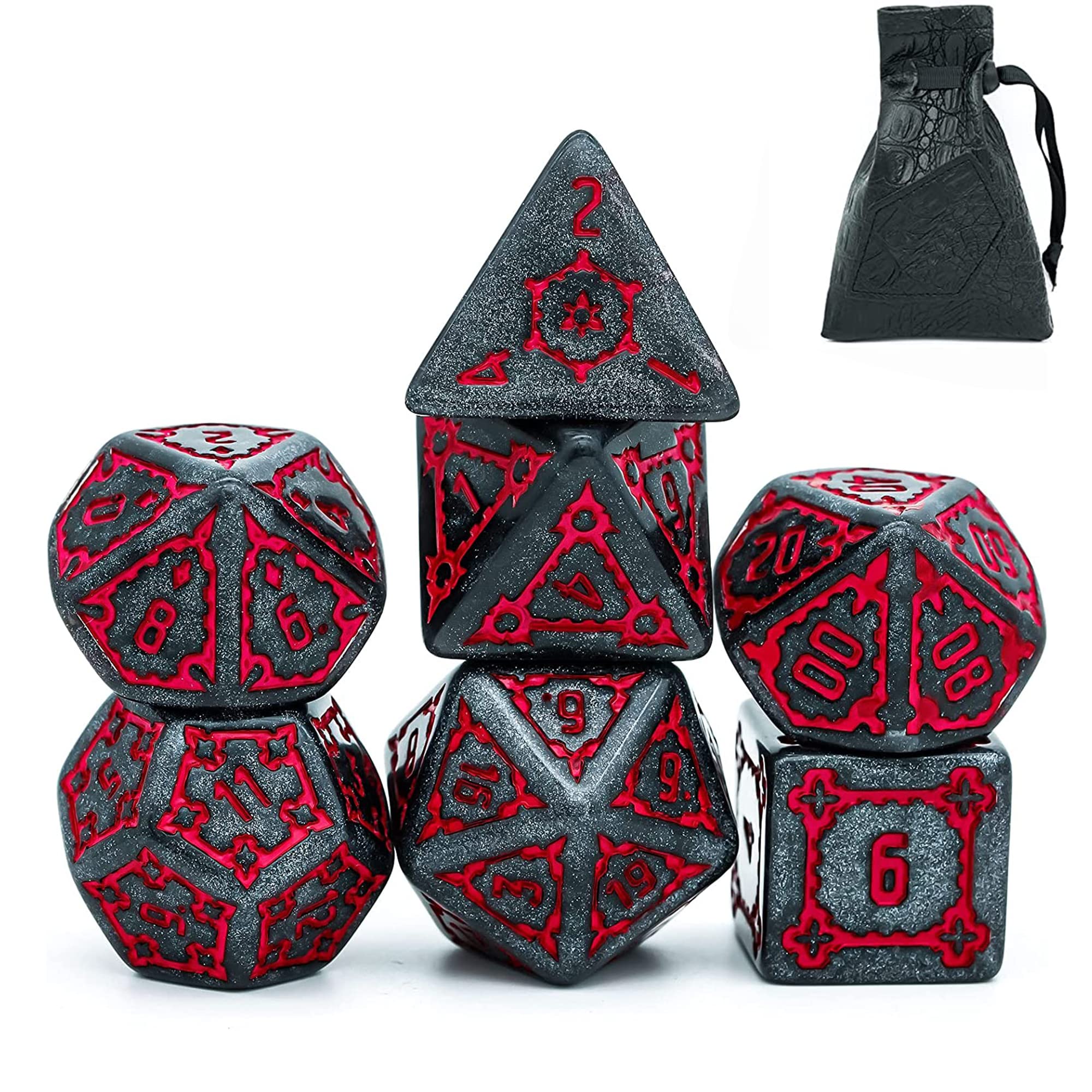 Cusdie 7 Pcs 25mm Giant DND Dice, Polyhedral Dice Set, D&D Dice for Dungeons and Dragons Pathfinder RPG MTG(Black Red) — image 1