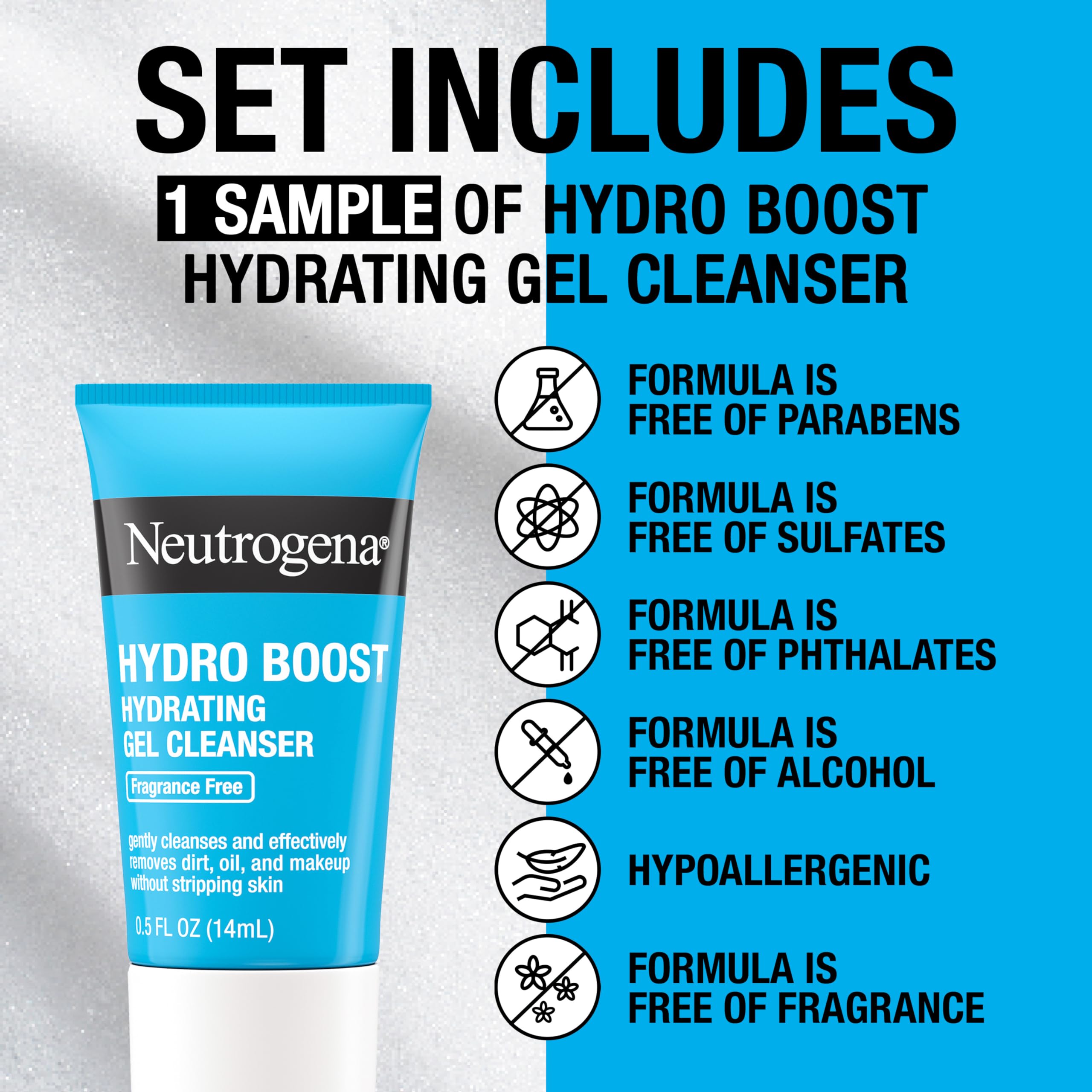 Neutrogena Hydro Boost Skincare Set, Hydro Boost Fragrance Free Gel Cream Face Moisturizer, 1.7 fl oz, & Trial Size Hydro Boost Fragrance Free Hydrating Gel Facial Cleanser, 0.5 fl oz