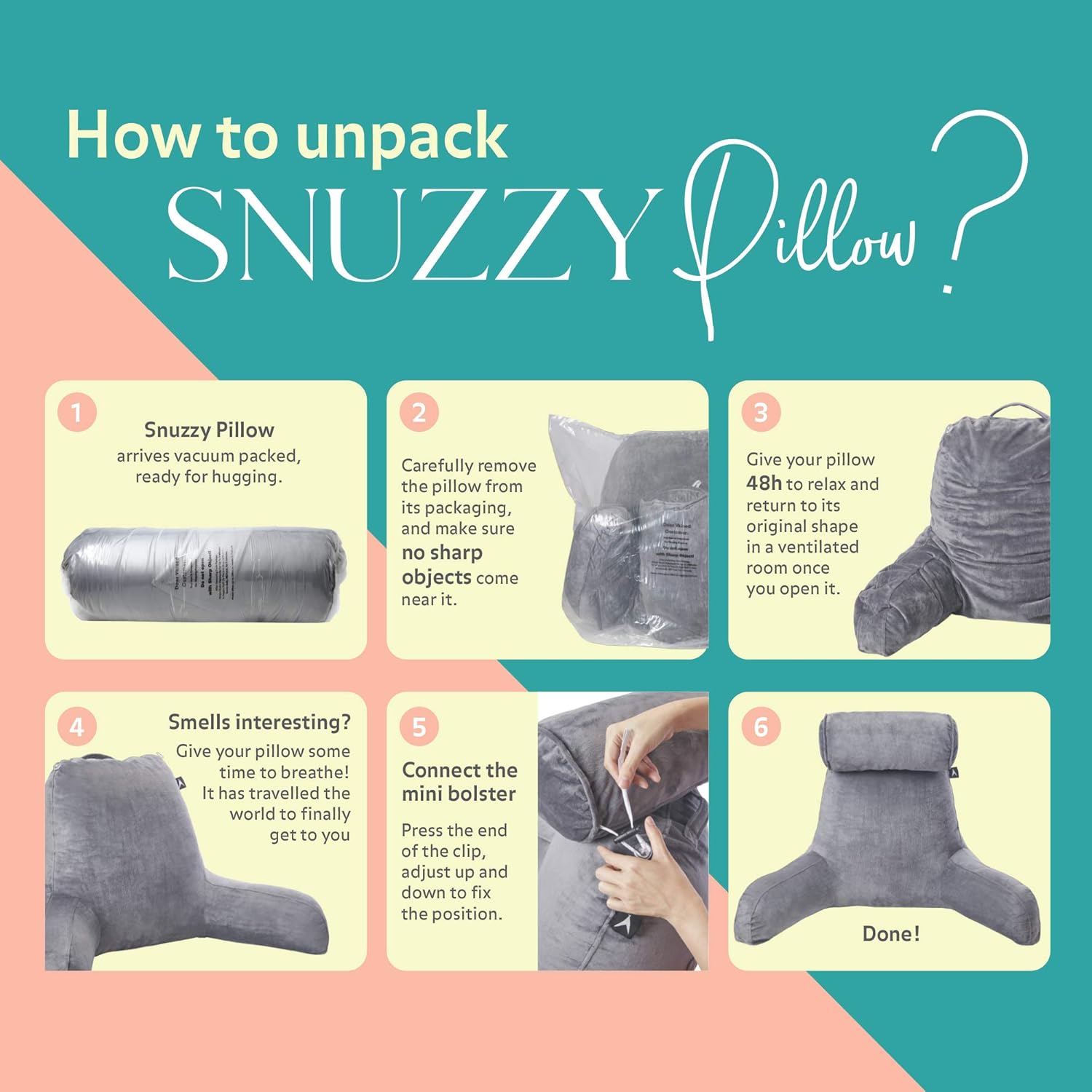 ATX Snuzzy Pillow - Bed Reading Pillow with Arms - Backrest for Sitting Up in Bed - Watching Tv, Gaming, Studying, Working - Extra Large Size for Adults: Home & Kitchen