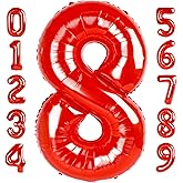 40 Inch Number 8 Balloon, Red 8 18 28 80 Birthday Balloons for Men Boys, 8th Birthday Decorations Party Supplies, Wedding, Graduations