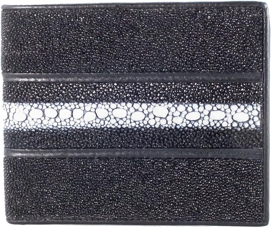 Genuine Row Pearl Stingray Leather Window ID Card Black Billfold Wallet Purse