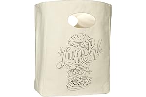 ORGANIC COTTON MART Organic Cotton Canvas Lunch Bag - Reusable & Machine Washable Lunch Tote - Organic Snack Tote - Unisex Lunch Bag for Men, Women & Kids - Easy to Clean (White with Black Print)