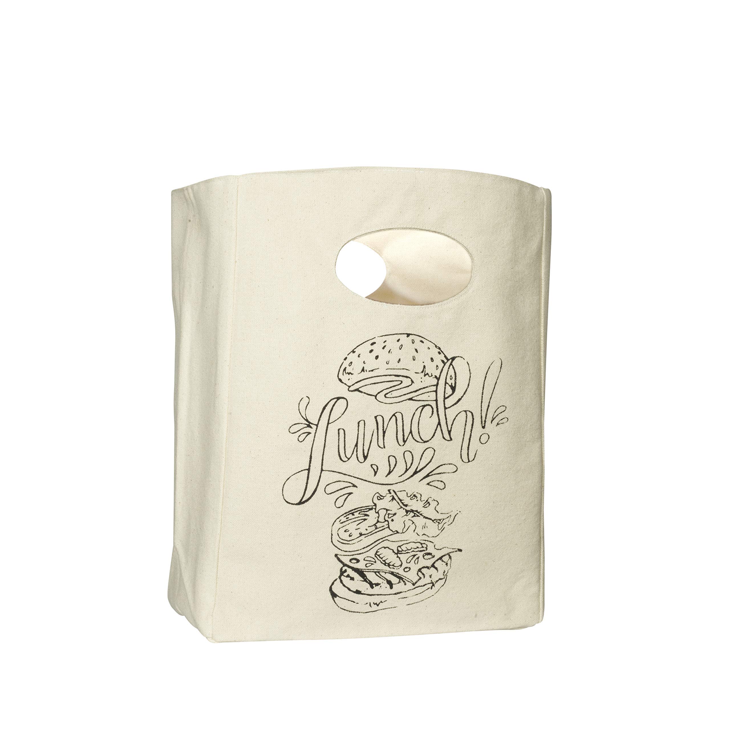 Photo 1 of Organic Cotton Canvas Lunch Bag - Reusable & Machine Washable Lunch Tote - Organic Snack Tote - Unisex Lunch Bag for Men, Women & Kids - Easy to Clean (White with Black Print)