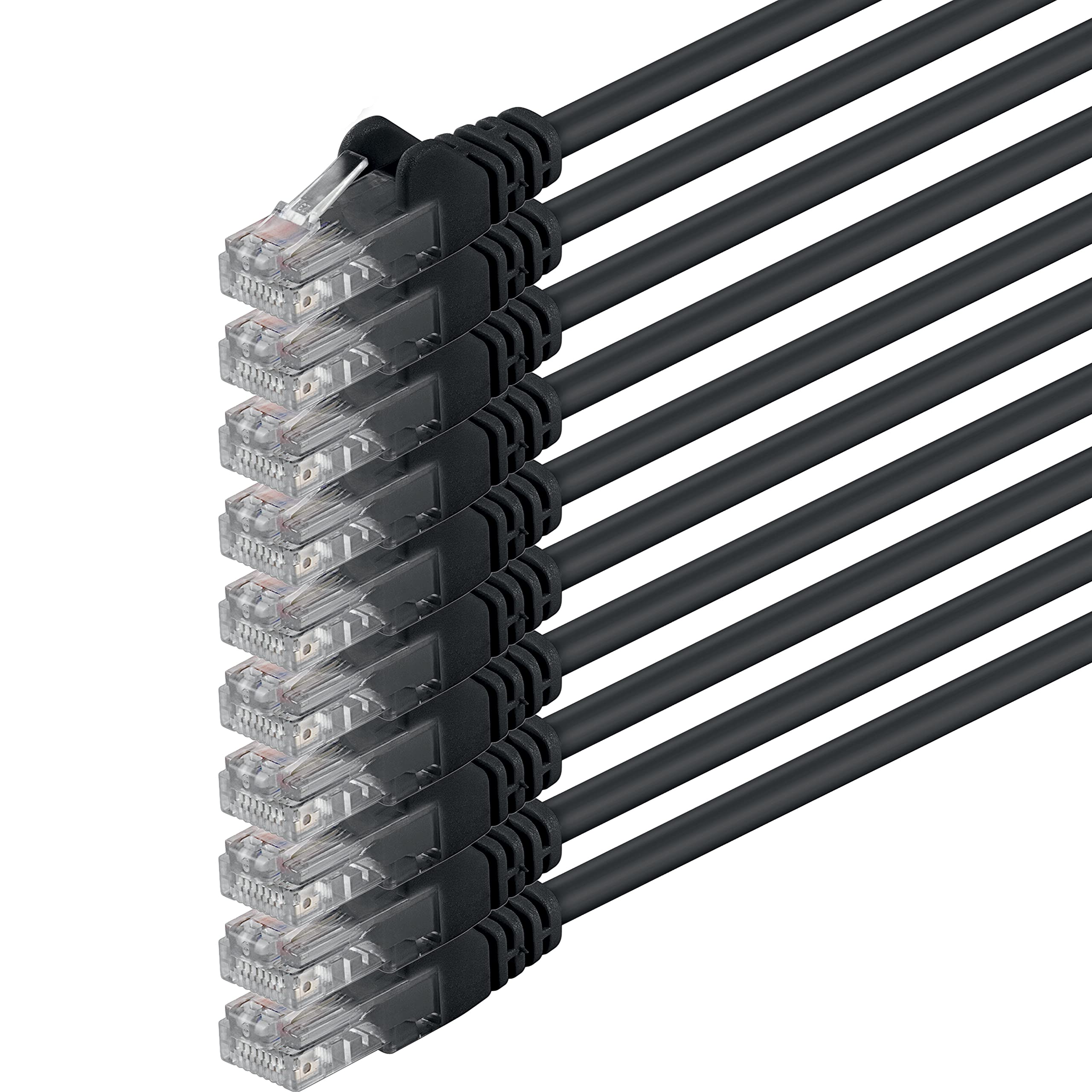 1aTTack.de 10m - black - 10 pieces - (PACK) - CAT.6 CAT6 Ethernet LAN network cable 1000 Mbit/s patch cable