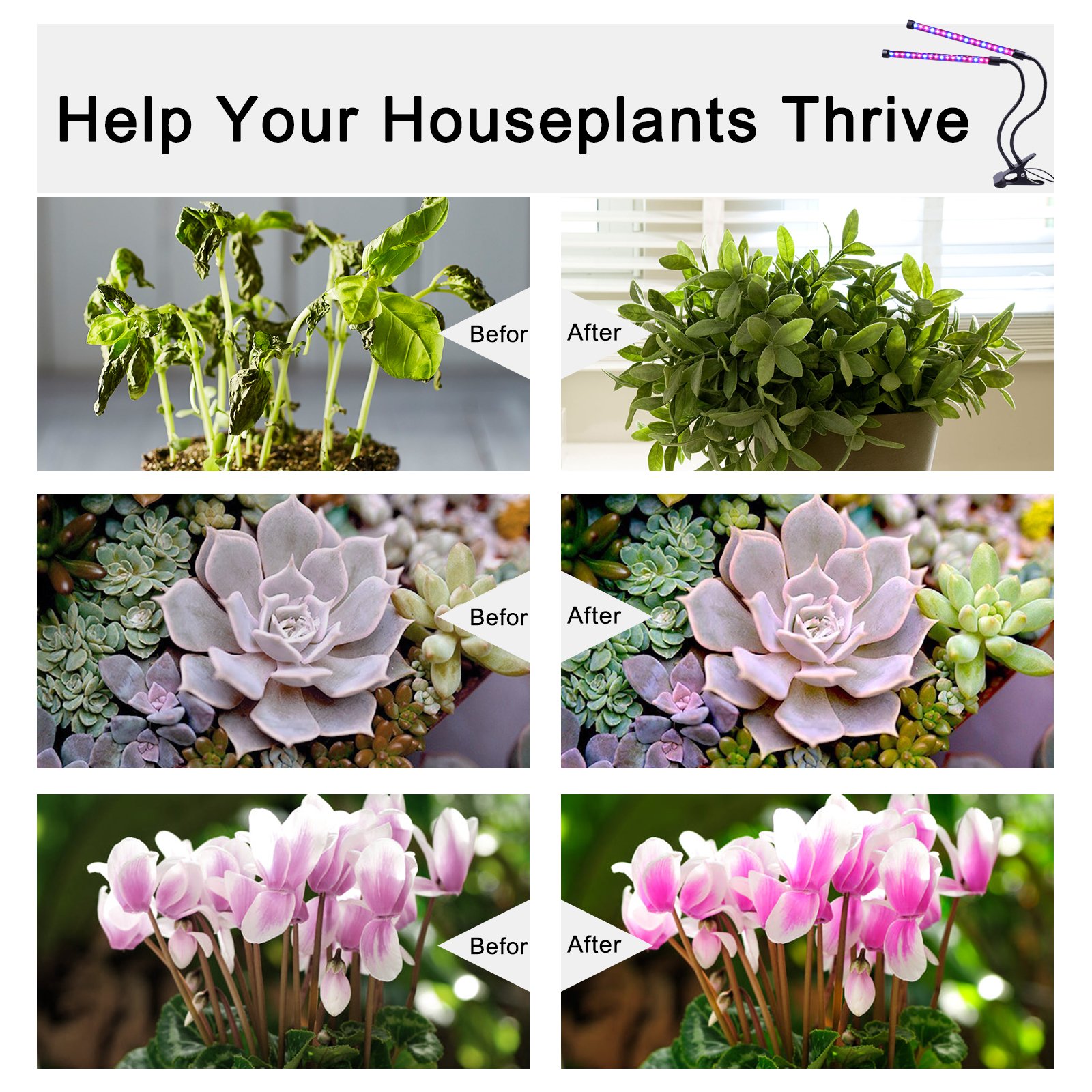 MIXC LED Grow Lamp Light, 18W USB Dimmable Indoor Plant Growing Light with 5-Level Brightness 3/6/12H Timer Adjustable 360 Degree Gooseneck for Seedling Tray Succulent Gardening Plants