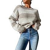 SISKIN Striped Pullover Sweater for Women 2025, Patchwork Chunky Knit Crew Neck Long Sleeve Casual Sweaters
