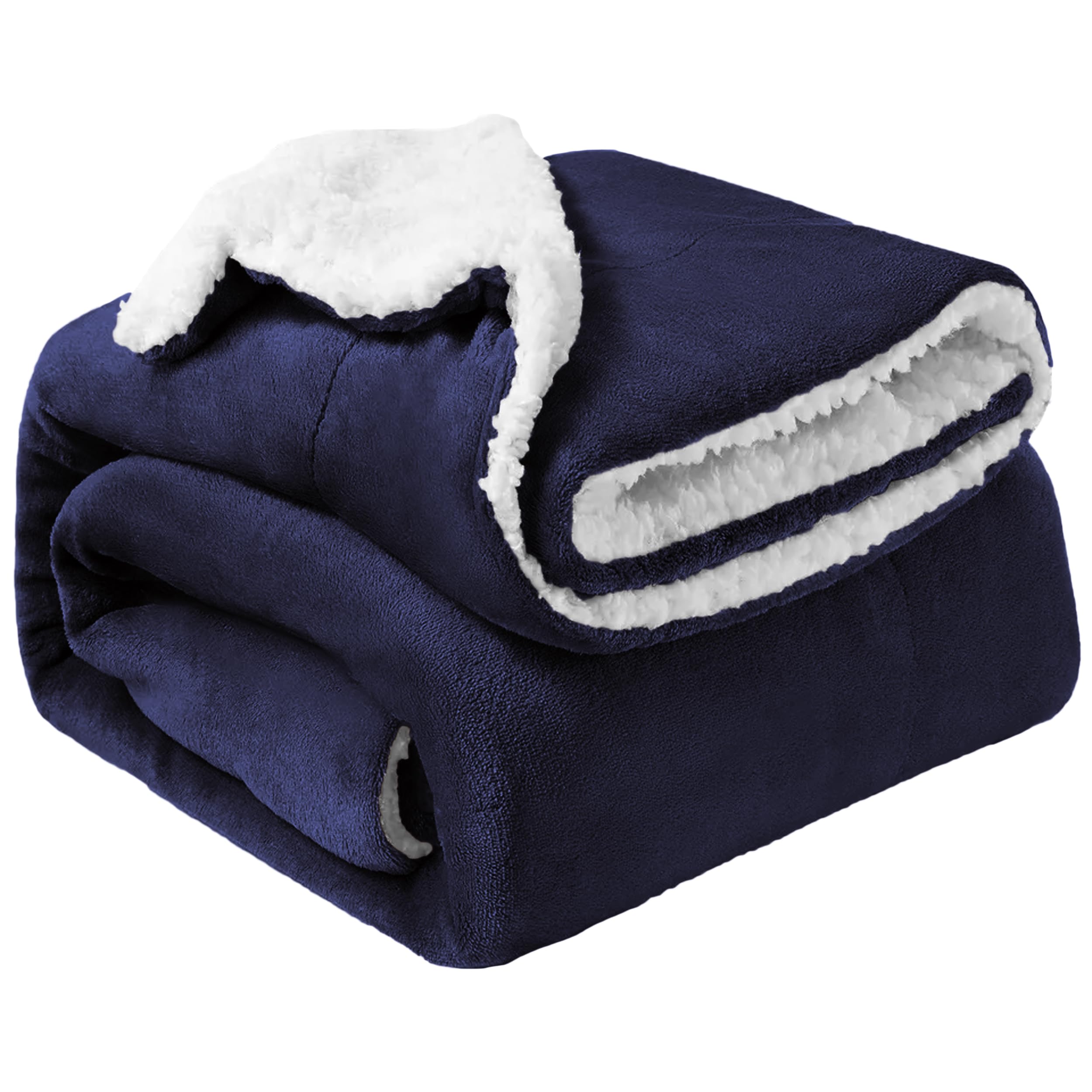 Oxford Homeware Sherpa Fleece Blanket Reversible Throw Blankets Soft Fluffy Thick Blankets Microfiber Plush Blanket for Bed, Couch (Navy, Single (130 x 150 Cm)) — image 1