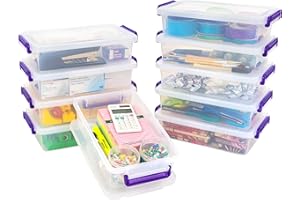 IRIS USA 3 Qt. Plastic Craft Storage Container Bins with Lids, 10 Pack, Small Art & Office Supply Organizer Tote, Sensory Bins & Boxes for Home & University, Stackable, Secure Latch Buckles, Clear