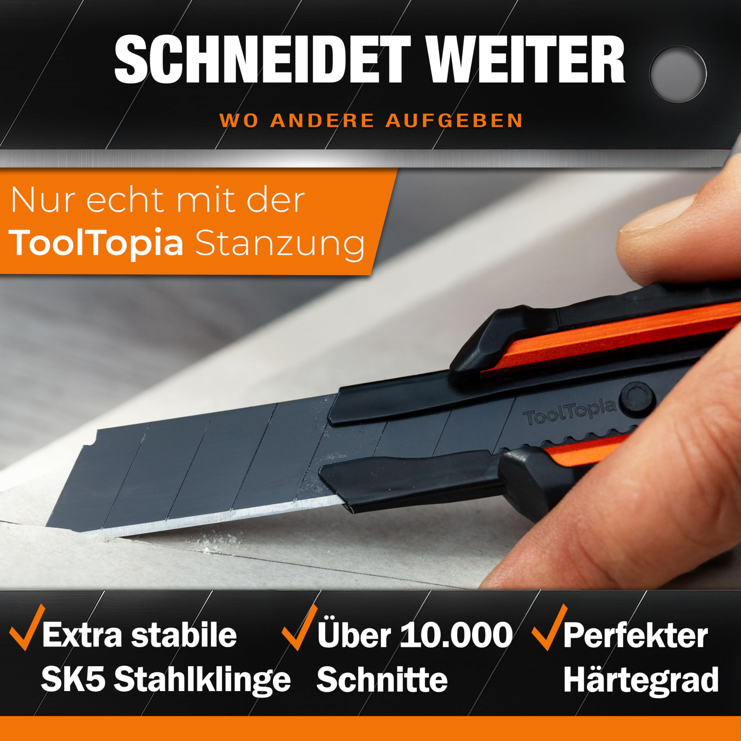 3x Profi Cuttermesser Set – Robuste Cutter Messer & Teppichmesser mit 10 SK5 Cuttermesser Klingen I Vielseitiges Handwerkzeug & Präzisions Utility Knife für Handwerker & Heimwerker ToolTopia 3