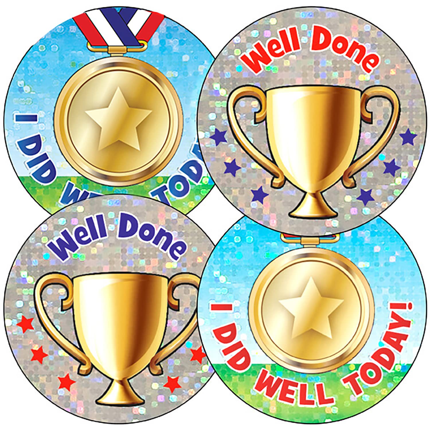 175 Holographic Sparkly Mixed Sports Day Childrens Pupils Motivational Reward Stickers 37mm Primary Teaching Services