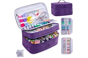AMOIGEE Double-Layer Sewing Accessories Organizer with Pin Cushion – Large Sewing Storage Bag for Thread, Notions & Tools – Portable Travel Sewing Tote for Quilting, Embroidery & Crafts Gift (BagOnly)