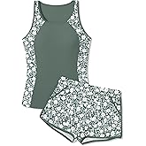 NAPU Girls Swimsuit Two Piece Tankini Swimsuits with Boyshort Ruched Bathing Suit Color Block Teen Girls' Swimwear Size 9-16Y