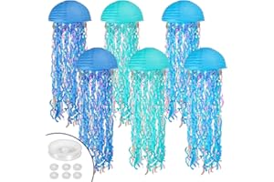 6 Pack Blue Jely Fish Decor, Gradient Haning Paper Lanterns Under The Sea Baby Shower Decorations Mermaid Birthday Party Supp