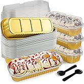 FFNIU 60Pcs Mini Loaf Pans with Lids and Spoons, Aluminum Foil Baking Pans, Rectangle Mini Cake Pan, Brownie Baking Cups for Picnics Party (Gold)