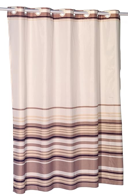 Amazon Com Brown Stripes Ez On Hookless Fabric Extra Wide Shower
