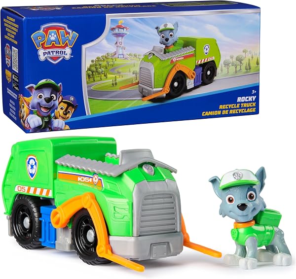 Paw Patrol, Rocky’s Recycle Truck, Toy Vehicle with Collectible Action Figure, Sustainably Minded Kids Toys for Boys & Girls