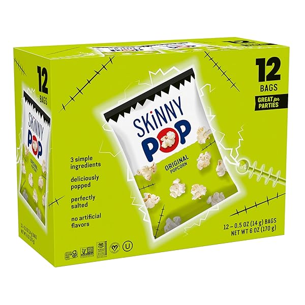 SKINNYPOP POPCORN, ORIGINAL, TRICK OR TREAT SNACK BAGS, GLUTEN-FREE, NON-GMO SNACKS, 0.5OZ, 12 COUNT