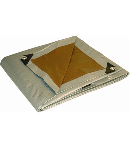 Lona Impermeable 15x15 Pies Raindeway - Plateado/Marrón, 10 Mm, Con Ojales Metálicos - Multiusos Para Exteriores