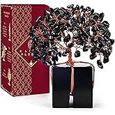 Crystal Tree of Life Feng Shui Decor for Home and Office, Blask Obsidian Chakra Healing Crystal Handmade Tree for Positive Energy, Money, Good Luck, Christmas Decor, Birthday Gifts for Women