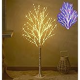 Hairui Lighted Birch Tree with 200L Multi Color and Warm White Fairy Lights 8 Functions 4FT, White Twig Tree with Lights for Indoor Outdoor Home Party Christmas Easter Decoration