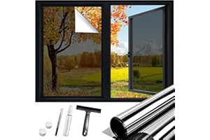 DUOFIRE One Way Window Film Privacy See Out Not in Heat Blocker Window Tint Reflective Mirror Windows Tinting Film for Home Static Cling Anti-UV Sun Blocking Windows Covering（Black, 11.8x78.7in）