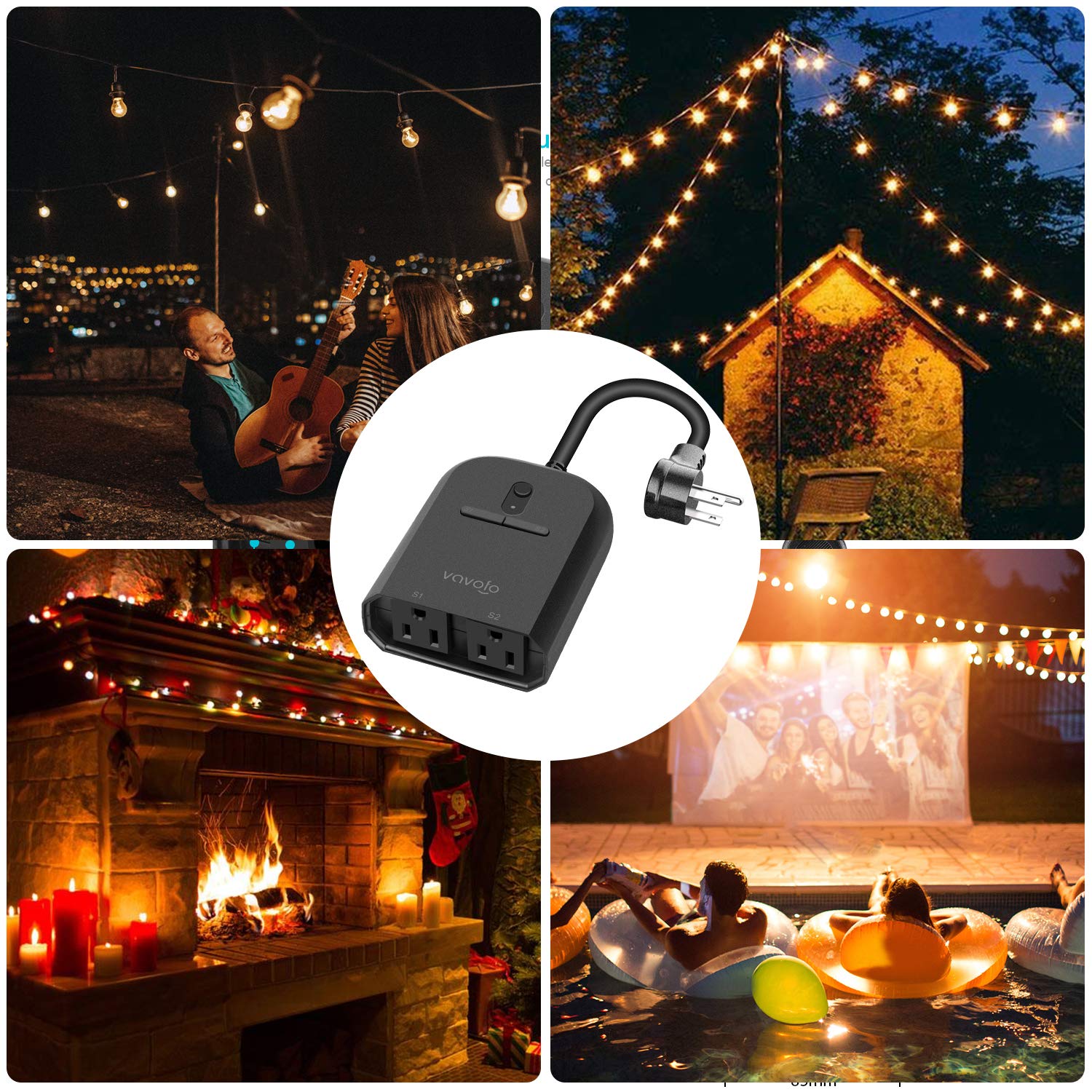 VAVOFO Outdoor Smart Plug, WiFi Outlet with 2 Sockets, Compatible with Alexa Google Home, IP44 Waterproof, Wireless Remote Control Timer & Countdown by Smartphone APP: Industrial & Scientific