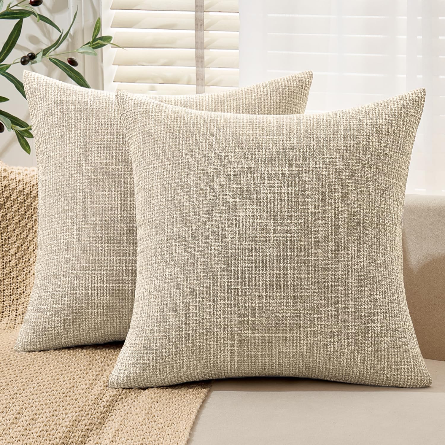 Photo 1 of MIULEE 24x24 Inch Euro sham Burlap Linen Pillow Covers Set of 2 - Beige Farmhouse Washed Soft Skin-Friendly Texture Decorative Throw Pillows Home Decor for Farmhouse Modern Sofa,Bed,Couch,Patio