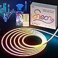 SANBEN 16.4ft LED Neon Light Strip, 5m Neon Rope Lights with App & Remote Control, RGB LED Neon Flexible Colorful Strip Light, IP65 Waterproof LED Rope Lights for Outdoor, Bedroom, Kitchen, TV, Party