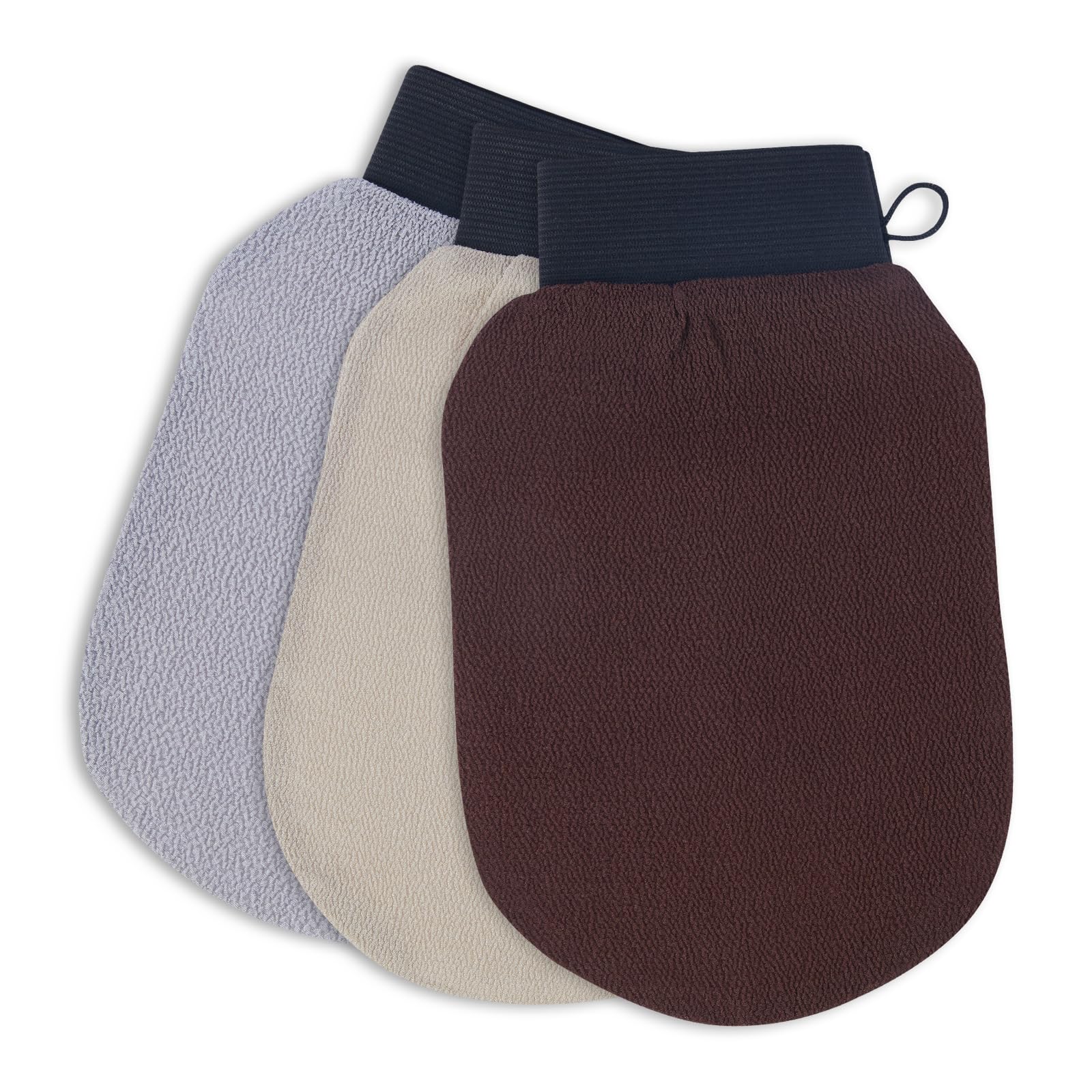 White Hawk Exfoliating Glove - 3 Pack Exfoliating Mitt with 120D, 150D and 250D roughness- Dead Skin Remover Peel Mitt Kessa Glove Deep Body Exfoliating Gloves for Women and Men