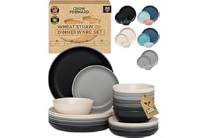 Grow Forward 24-piece Premium Wheat Straw Dinnerware Sets for 8 - Unbreakable Dishwasher & Microwave Safe Plastic Plates and 