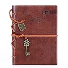 Leather Writing Journal Notebook, EvZ 7 Inches Key Bound Retro Vintage Notebook Diary Sketchbook Gifts with Unlined Travel Journals to Write in for Girls and Boys Notepad Guest Book, Dark Coffee