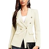 M.Infisavo Womens Double Breasted Blazer Peaked Lapels Office Suit Jacket Long Sleeve Pocket Lined Tweed Outfits