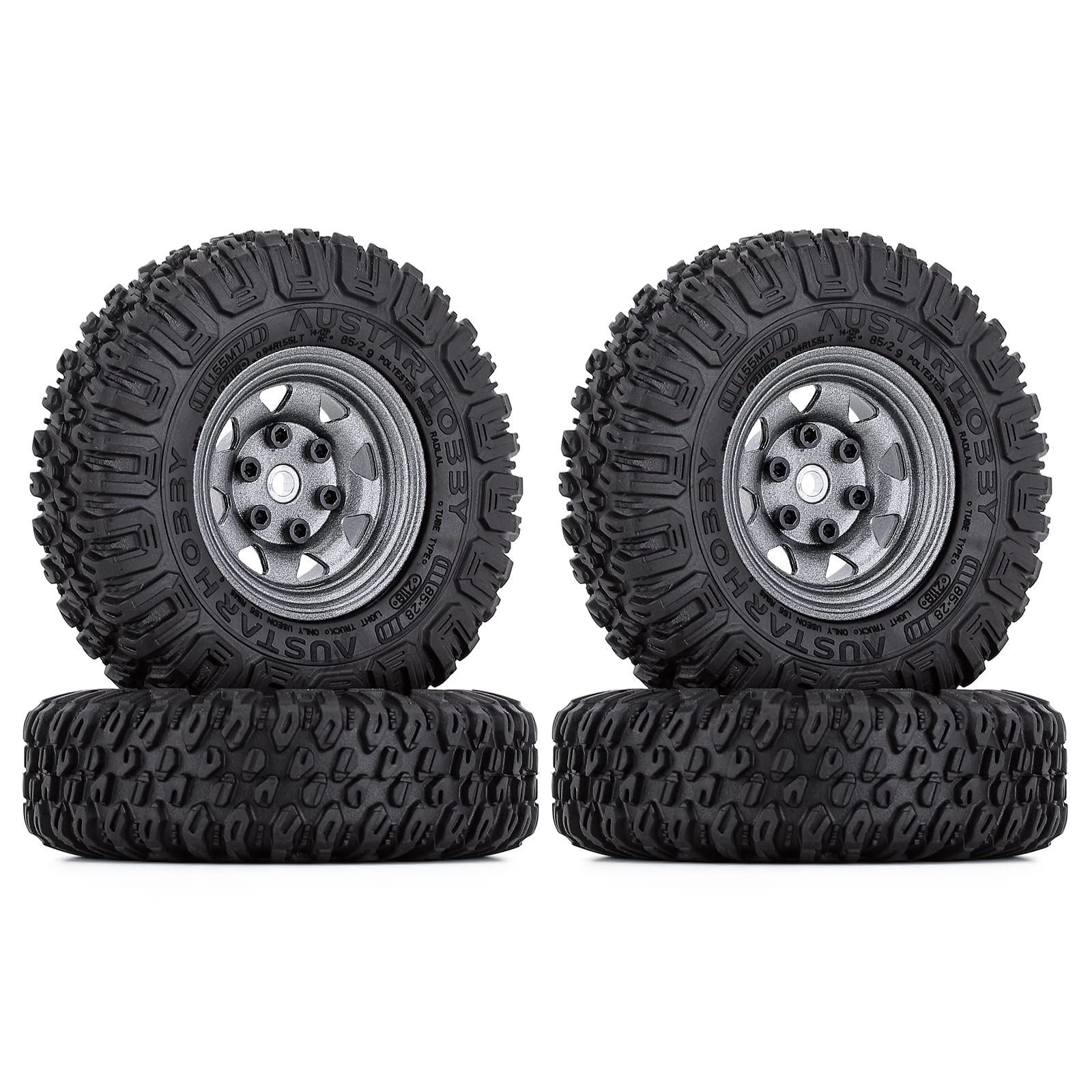 KEEDA 85mm RC Tyres and Metal 1.55 inch Beadlock Wheels for 1/10 RC Crawler Car D90 Pajero TF2 Tamiya CC01 CC02 LC70 LC80 Parts (Grey)