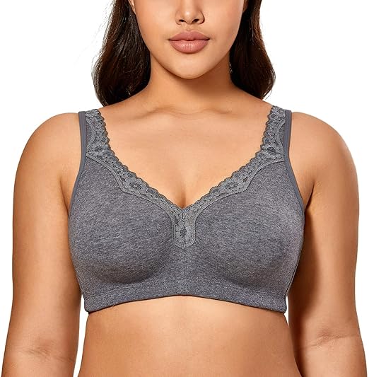DELIMIRA Women's Lace Plus Size WireFree NonFoam Comfort Cotton Bra