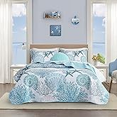 Tritard 3 Piece Coastal Quilt Sets King Size - Reversible Microfiber Quilts with 2 Shams Soft Lightweight Beach Bedding Nautical Bedspread Coverlet Summer Comforter Set for All Season, 106''x96''