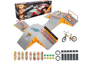 RNGODO Finger Skateboard Park Kits,14-in-1 Bigger Finger Skateboard Ramp Set with 14 Ramps,8 Fingerboards,1 Finger Bike, Skate Park Kit,Fingerboard Skatepark Half Pipe Toys Gifts for Ages 3+
