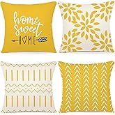 YCOLL Pillow Covers 18x18 Set of 4, Modern Sofa Throw Pillow Cover, Decorative Home Outdoor Linen Fabric Geometric Pillow Case for Couch Bed Car, Yellow