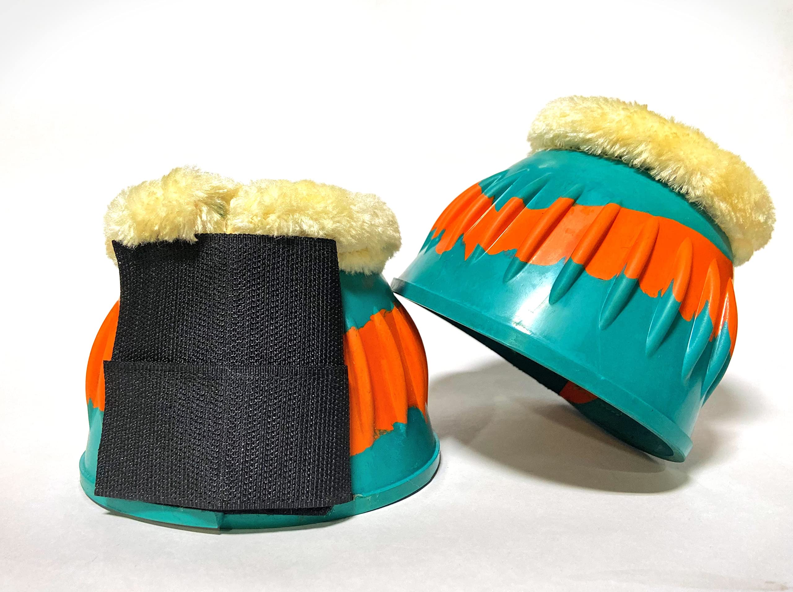 Equipride OVERREACH BOOTS BELL BOOTS MADE HIGH QUALITY RUBBER WITH FAUX FUR LINED XXL-XS (M, Green/Orange)