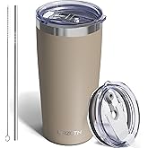 UIRZOTN Travel Coffee Tumbler 20oz, Leakproof Travel Coffee Mug with Dual Lids and Straw, Stainless Steel Double Wall Vacuum Insulated Tumbler for Hot/Iced Drinks (Brown, Textured Matte)
