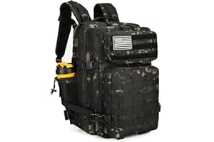 Lovelinks21 45L Tactical Assault Backpack 3 day assault pack with Molle Waterproof backpack Rucksack for Tactical Backpacks (Black Camo)