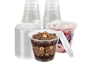 50 Pcs Dessert Cups with Lids, 260ml/8.8oz Leakproof Parfait Cups, Stackable for Yogurt, Ice Cream, Jelly Shots, Party Treats