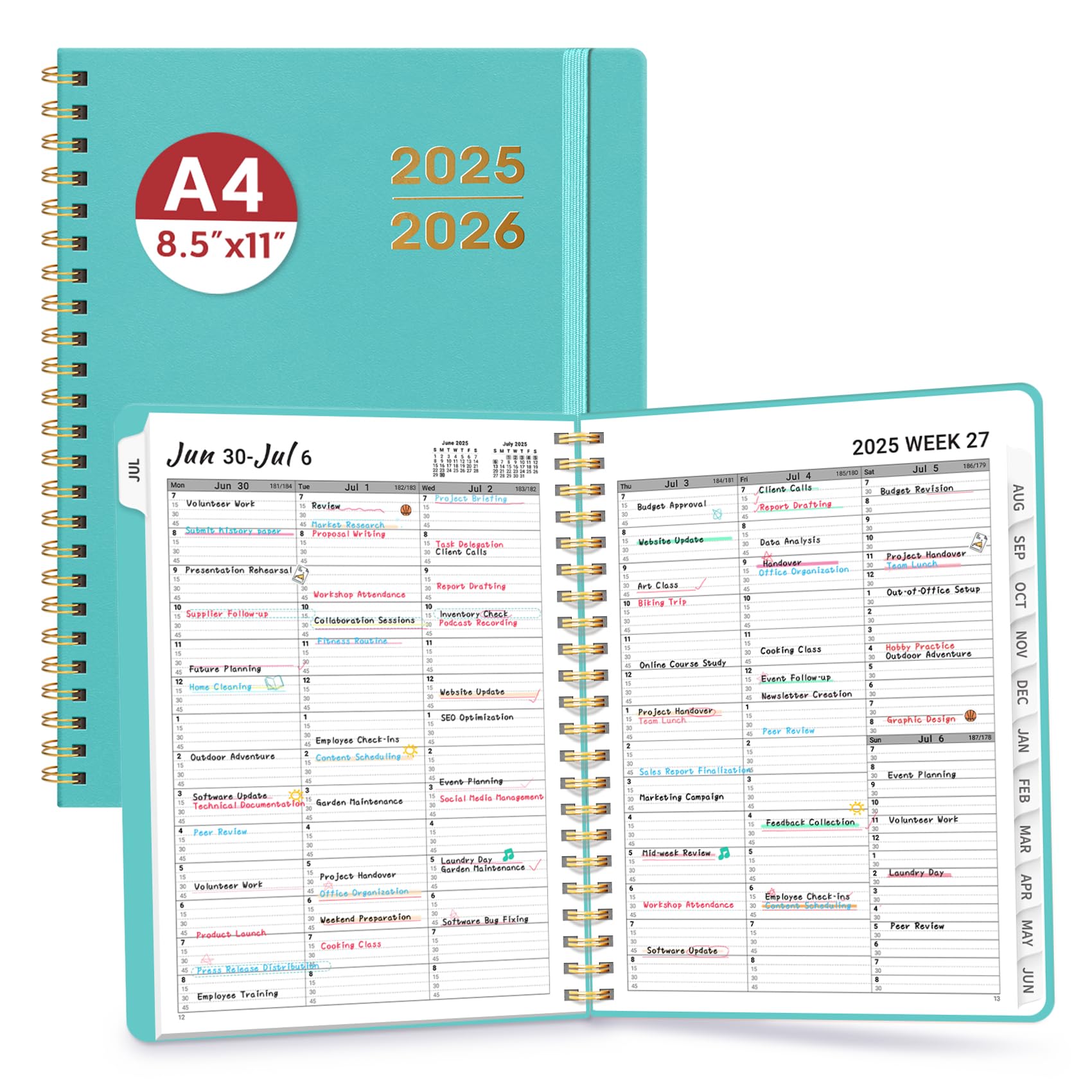 Photo 1 of Appointment Book 2025-2026, Quarter-Hourly, Weekly & Monthly Academic Planner (July 2025 - June 2026), 8.5"x11" Schedule Book with Flexible Cover & Tabs, Perfect for Office School Supplies - Aquamarine