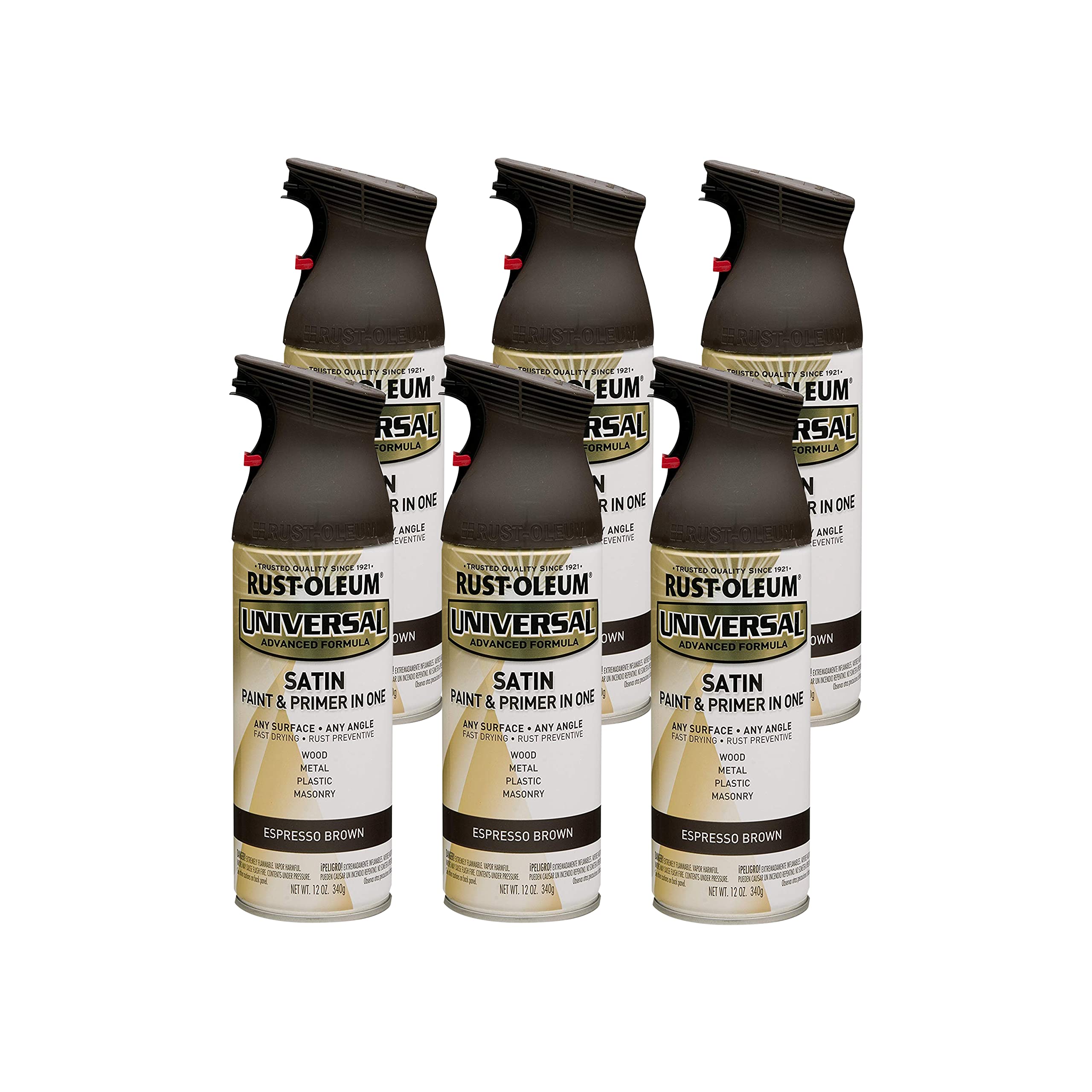Rust-Oleum 247570-6PK Universal All Surface Spray Paint, 12 oz, Satin Espresso Brown, 6 Pack Image Rust-Oleum 247570-6PK Universal All Surface Spray Paint, 12 oz, Satin Espresso Brown, 6 Pack Image