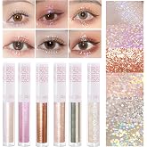 6Pcs Liquid Glitter Eyeshadow Eyeliner, Korean Makeup, Bling Under Eye Shadow, Shimmer Eye Make Up Valentine's Gift Set,Long Lasting,Quick Drying &amp; Pigmented Loose Glitter Glue for Crystals Makeup