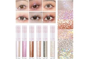 SUSIKEKI 6Pcs Liquid Glitter Eyeshadow Eyeliner, Korean Makeup, Bling Under Eye Shadow, Shimmer Eye Make Up Valentine's Gift Set,Long Lasting,Quick Drying & Pigmented Loose Glitter Glue for Crystals Makeup